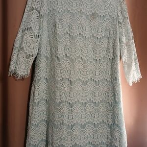 Jessica Howard Long Sleeve Lace Dress in Light Blue